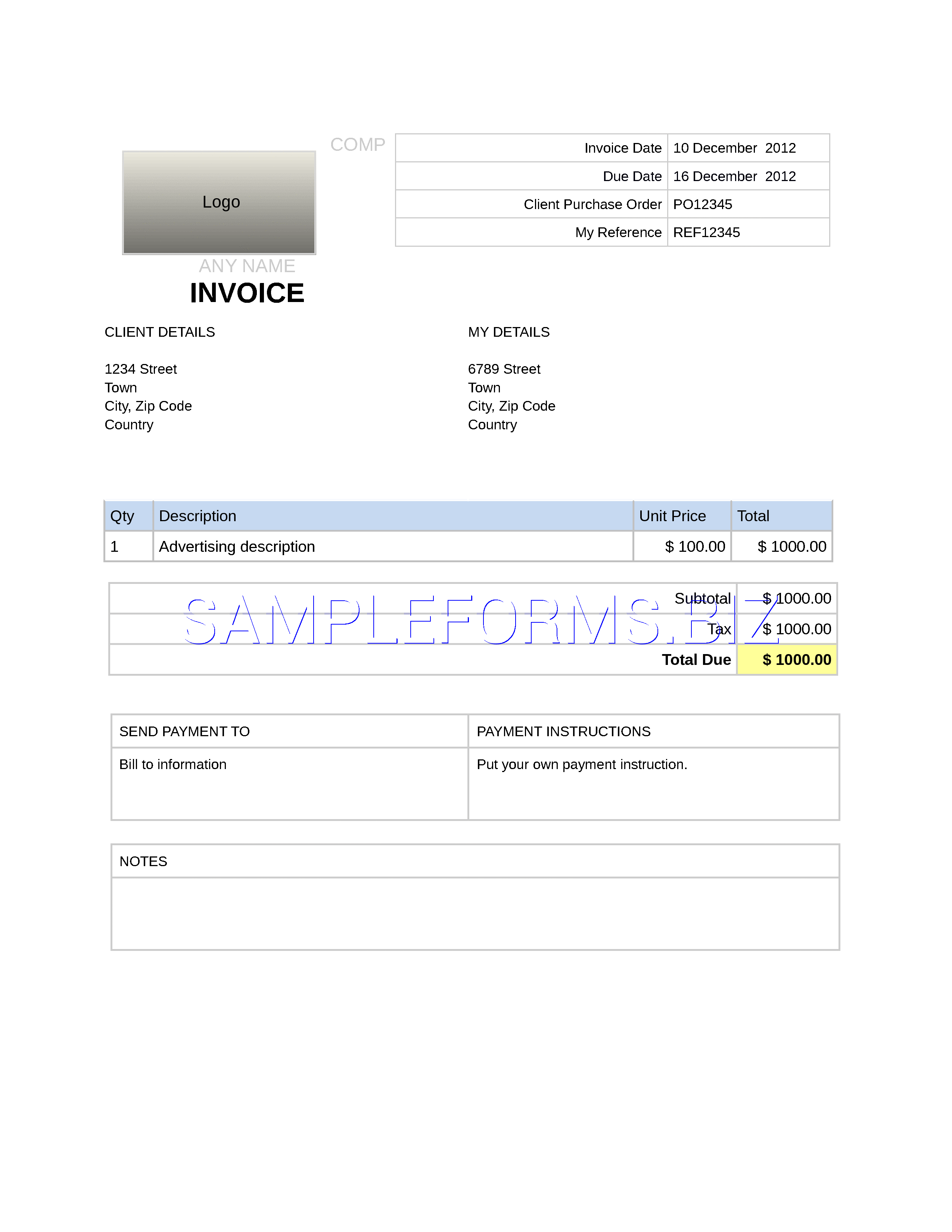 Preview free downloadable Simple Invoice Template 2 in PDF (page 1)