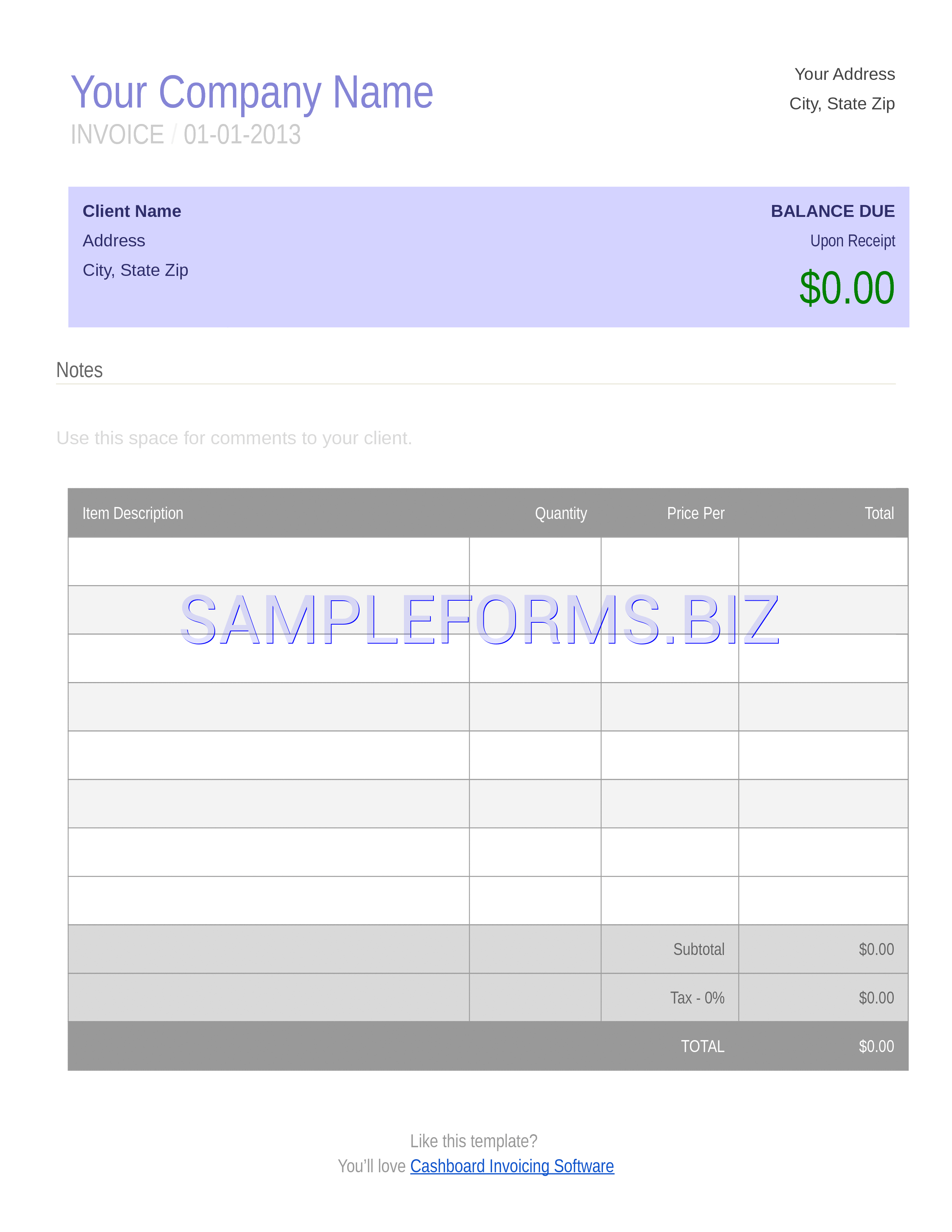 Preview free downloadable Simple Invoice Template 3 in PDF (page 1)